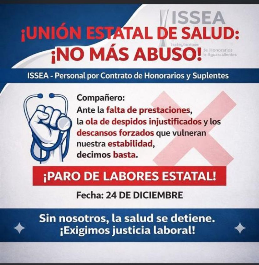 Personal médico convocan paro laboral en nochebuena por injusticias; ISSEA asegura que hubo diálogo